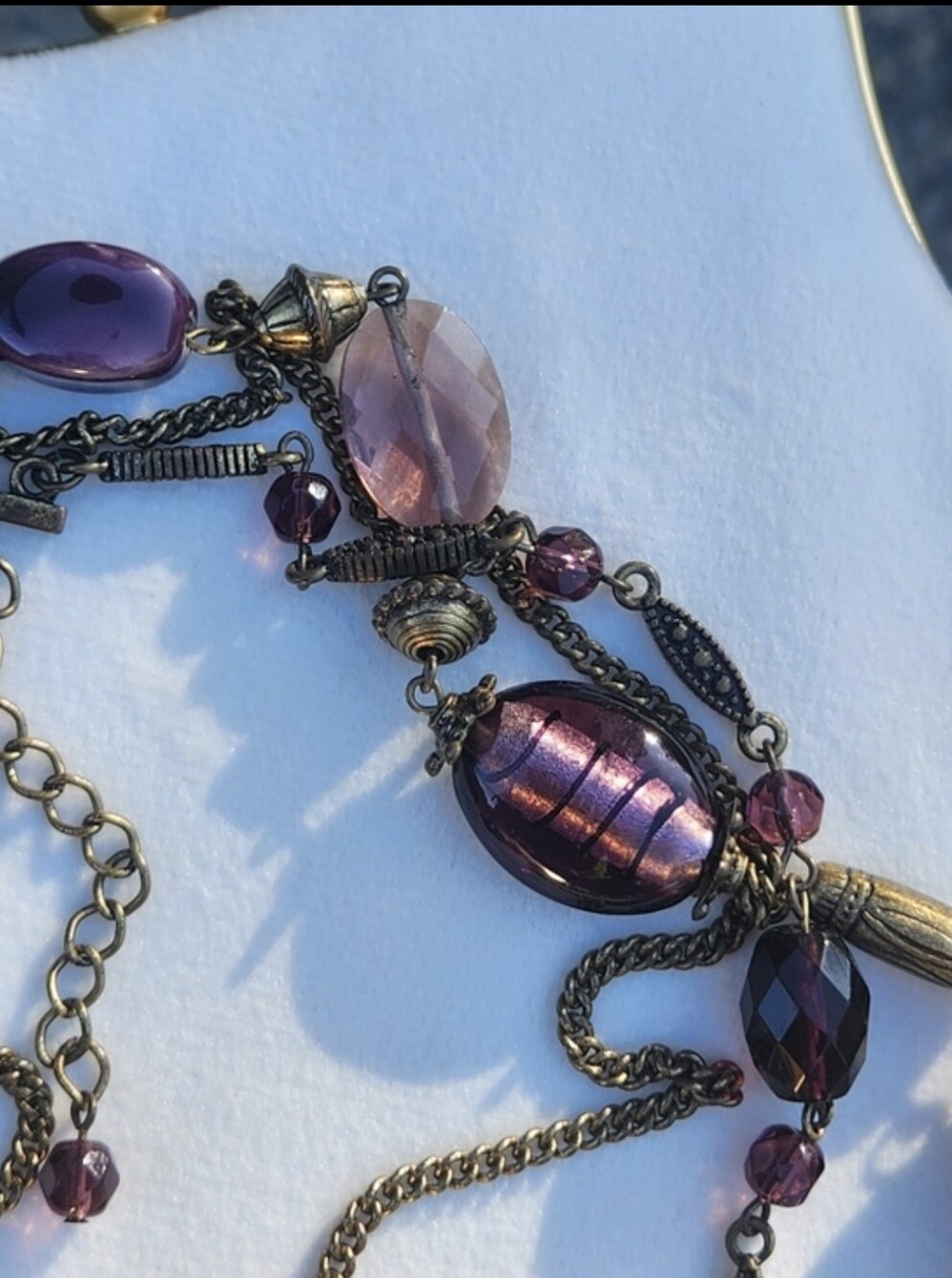VTG Premier Designs Boho Purple Layered Art Glass Beaded Necklace
